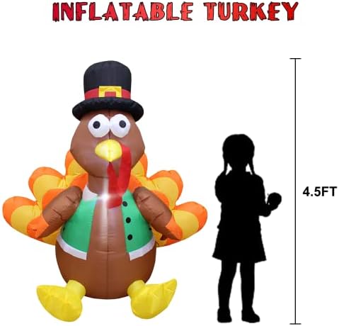 Thanksgiving Inflatables Turkey Outdoor Yard Decorations, 4FT Blow up Lighted Happy Turkey, Thanksgiving Festive Yard Decor Display Autumn Fall Lights Outdoor Decoration - Image 6