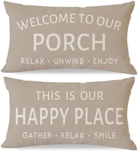 Outdoor Decorative Throw Pillow Covers 12x20 Inch Set of 2, Beige by HERHOME