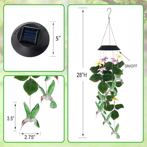 Hummingbirds Solar Wind Chimes Outdoor,Color Changing LED Dangler Mobiles - Image 7