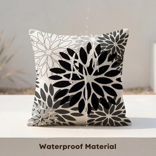 AVOIN colorlife Dahlia Flowers Black Waterproof Outdoor Throw Pillow Covers, 18 x 18 Inch Outdoor Summer Cushion Case Decoration for Patio Garden Porch Set of 2 - Image 6