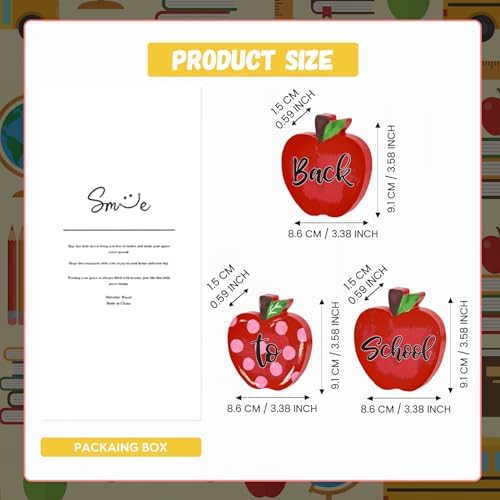 Smile Back to School Wooden Tabletop Decor - Red Apple "Back to School" Desktop Signs - Classroom & Home Office Decorations Gift - Image 2