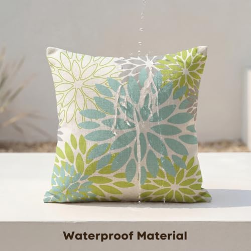 AVOIN colorlife Dahlia Flowers Aqua Waterproof Outdoor Throw Pillow Covers, 18 x 18 Inch Outdoor Summer Cushion Case Decoration for Patio Garden Porch Set of 2 - Image 6