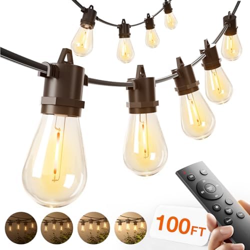 addlon 100FT Outdoor String Lights LED with Remote Dimmable Waterproof by addlon