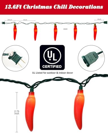 13.6FT Christmas Chili Pepper String Lights, 35 LED Bulbs, Plug in - Image 2