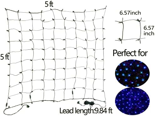 HISHINY LED Blue Christmas Net Lights Outdoor Christmas Decorations 5ftx5ft 100LED Green Wire,Connectable Outdoor Indoor Yard Mesh Shrub Net Lights String for Halloween Chritmas Party,Tree,Bush(Blue) - Image 6