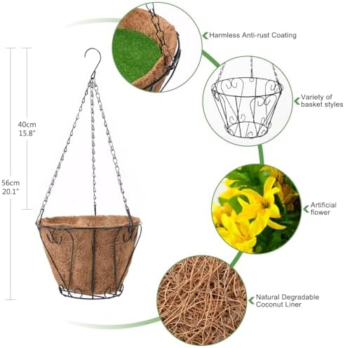 INQCMY Fake Hanging Flowers with Basket Artificial Violet for Outdoor Porch - Image 5