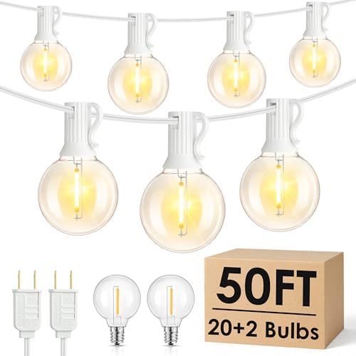 Mlambert 2 Pack 25FT G40 LED Outdoor String Lights with 10+1 Bulbs, White by Mlambert