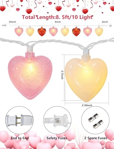 8.5ft Valentine’s Day Heart String Lights Plug in, Valentines Decoration - Image 2