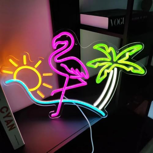 Dimmable Summer Neon Sign Powered by USB,Acrylic Pink Flamingo Green Palm Tree Neon Art Light Sea Beach Light up Decor,Personalized Neon Light for Girls Room Sea Hotel Beach Pool Party(15.7x11Inch) - Image 6