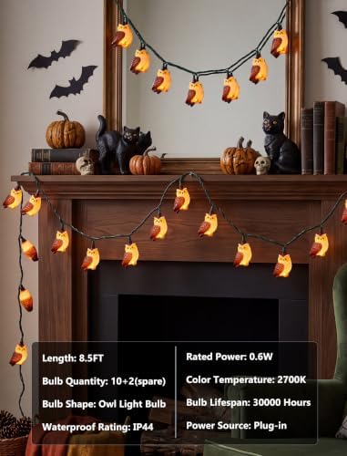 8.5FT 10 LED Halloween Owl String Lights Outdoor Waterproof Green Wire | Hanging Halloween Owl Decorations Lights, Plug in Bird String Lights for Patio Window Fall Garden Porch Backyard and Tree - Image 5