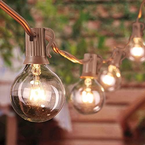G40 Outdoor String Lights, 50Ft Hanging Outdoor Patio Lights with 53 Clear Globe Bulbs (3 Spare), Connectable Backyard Lights for Indoor Outdoor Porch Balcony Party Commercial Decoration- Brown Wire by Goothy
