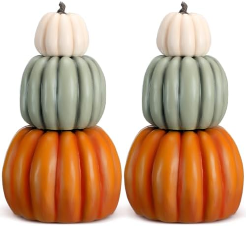 Wesiti 2 Pcs 21.3'' Large Fake Outdoor Stacked Pumpkins for Front Porch by Unteilti