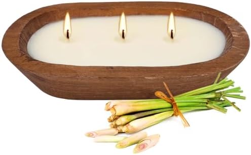 Citronella Candle in Wooden Bowl, 8oz Triple-Wick Smokeless Candle, Clean Burning Natural Citronella Scented Candle for Home Decor, Patio, Garden and Relaxation - Image 2