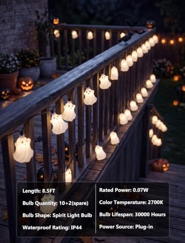Halloween Ghost String Lights, 8.5Ft Outdoor Halloween Decorations Lights with 10 White Ghosts Lights Waterproof, Hanging Ghosts Fairy Lights UL Listed for Patio Garden Backyard Party Bedroom Window - Image 5