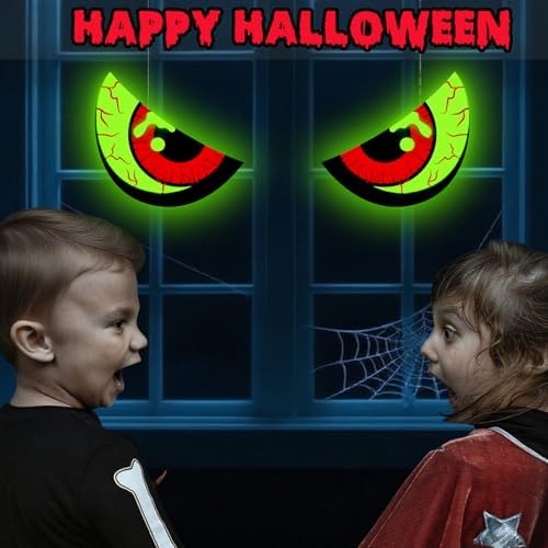 Halloween Window Decorations - Spooky Glowing Eyes, Glow in the Dark Halloween Decorations Indoor, Scary Solar Light up Eyes Hanging Decor for Wall, Door, Lawn, Porch, Yard - Image 3