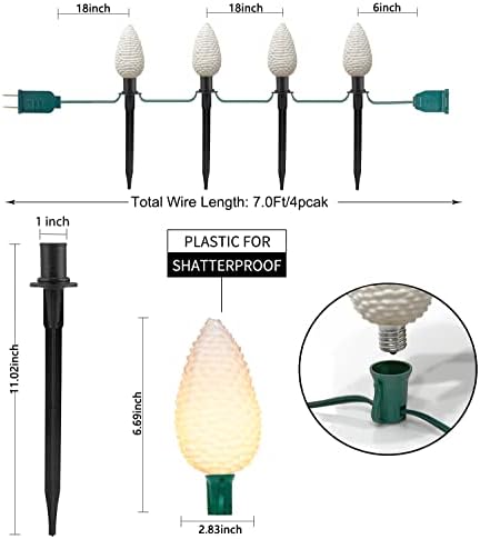 C9 Christmas Pinecone Path Marker Light,1 Pack 7 Ft Expandable Path Light String with 4 LED Pinecone Lights with 4 Stakes Waterproof Christmas Lawn Walkway Lane Marker Lighting Decoration, Green Wire - Image 2