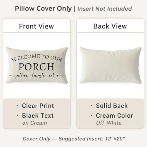 PANDICORN Outdoor Lumbar Throw Pillow Covers 12x20 Inch Set of 2, Cream - Image 4