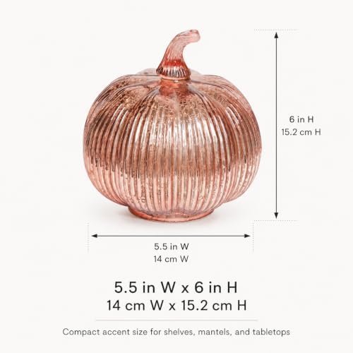 Rose Gold Glass Pumpkin Light with 2 Lighting Modes and 6-Hour Timer, 5.5 x 6 Inch Battery Operated Mercury Glass Pumpkin Decor for Fall, Thanksgiving and Holiday Table Centerpiece - Image 3
