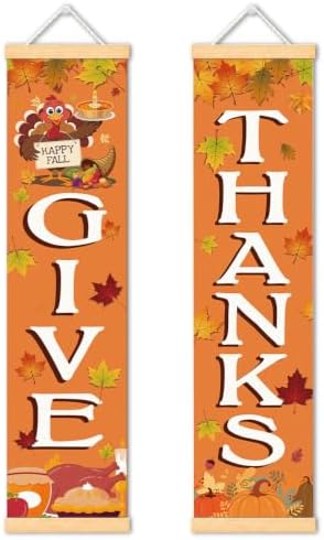 Give Thanks Door Banner Set of 2, Thanksgiving Fall Porch Decor for Home by Unknown