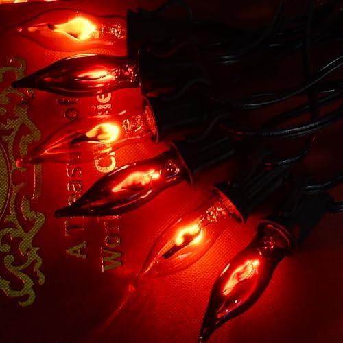 27.78 FT Halloween Ligths, C7 Clear Orange and Purple Flickering Flame String Lights Outdoor, E12 Screw Base, Flame String Lights for Fall Decor Halloween Decorations Outdoor Indoor Home Patio Party - Image 4