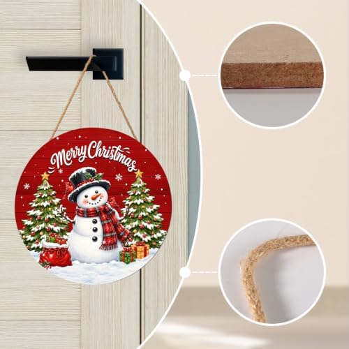 Merry Christmas Sign for Front Door Decor Winter Snowman Snowflake Welcome - Image 4