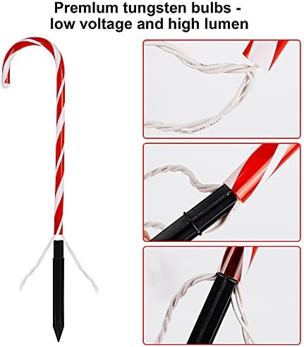 Biswing Christmas Outdoor Candy Cane Lights, 12 Pcs Christmas Pathway Markers with 72 Count Warm White Lights, Connectable for Indoor Outdoor Holiday Walkway Patio Garden Ornament - Image 7