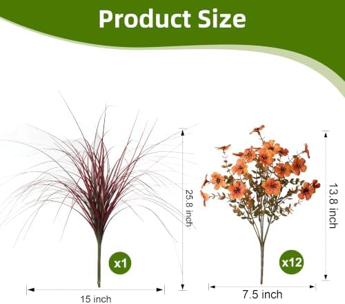 Ivydale Artificial Mums Flowers for Outdoors 12 Pcs + Burgundy Grass - Image 3