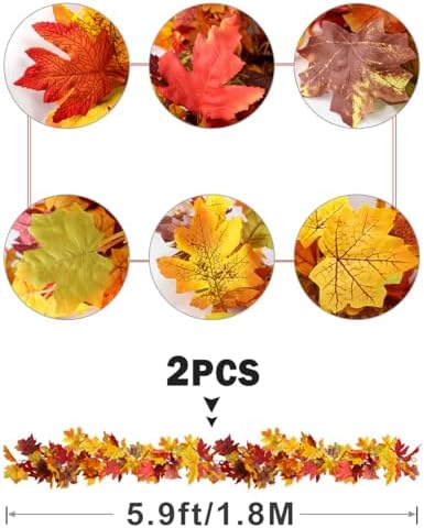 WOHOHOHO 2 Pack Fall Garland Maple Leaf Decorations, 5.9 Ft 72 Leaves Each - Image 2