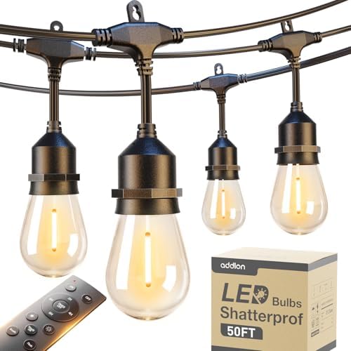 addlon 50FT Outdoor String Lights with Remote Dimmable Waterproof Patio by addlon