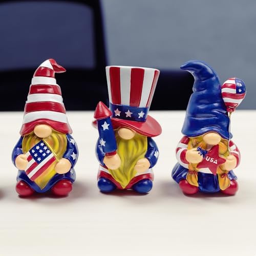OrnamentallyYou Spring & Summer-Themed Garden Statues – Adorable Outdoor Decor for Lawn, Patio & Porch (Patriotic Gnome Trio Figurines, 6" Set of Three Garden Statues and July 4th Decoration) by OrnamentallyYou