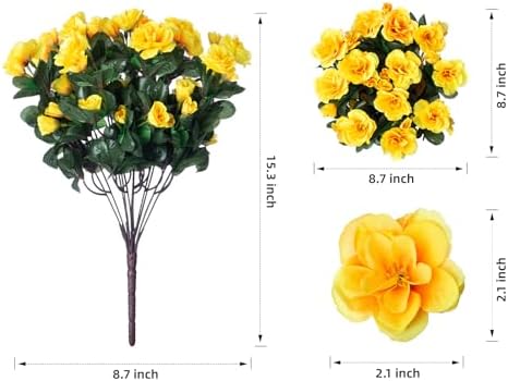 HyeFlora Artificial Fake Flowers Plants for Spring Outdoor Outside Decor, Faux Silk Yellow Camellia UV Resistant Realistic for Planter Front Door Porch Patio Balcony Decoration, 3 Large Bundles - Image 5