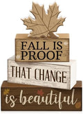 Moucuny 4 Pcs Fall Table Decoration for Home Wooden Neutral Maple Leaf by Moucuny