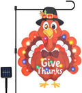 19 x 25 Inches Lighted Thanksgiving Turkey Garden Flag – Give Thanks Double-Sided Outdoor Thanksgiving Decorations with Multicolor LED Lights, Solar Powered Fall Yard Flag for Porch, Lawn, and Patio by Kreyfer