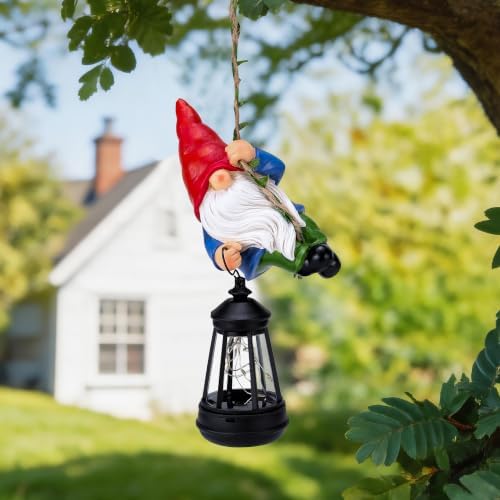 Solar Hanging Gnome Garden Statues Funny Climbing Gnome with LED Lantern - Image 2