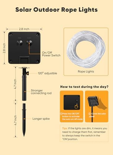 Brightown 39FT 100LED Solar Rope Lights Outdoor Waterproof, Warm White - Image 6