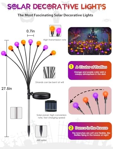 Halloween Decorations Outdoor Solar Firefly Lights 6 Pack Orange Purple - Image 6