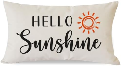 PANDICORN Hello Sunshine Throw Pillow Cover 12x20 Inch Sun, Cream by PANDICORN