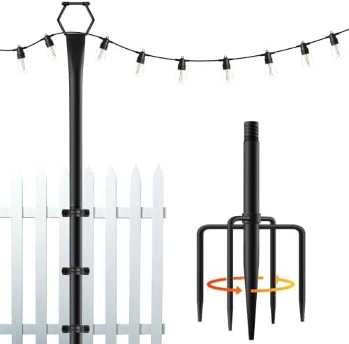 1 Pack String Light Poles for Outside, 9Ft Light Poles for Outdoor String LightsAdjustable Outdoor Light Poles with Fence Brackets Hanging Lights,Metal Stand Deck Patio Backyard by MIUVIBENI