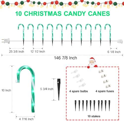 10" Christmas Candy Cane Lights (10PCS) for Landscape Decoration - Image 2