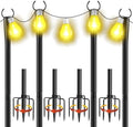 4 Pack 10Ft String Light Poles, Metal Poles with Fork for Outside Lights, Outdoor Metal Light Stand with Fence Brackets Hanging Lights for Garden Patio Wedding Backyard by CYMUBER