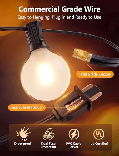 GOOTHY 50Ft LED Outdoor Patio String Lights - Waterproof Globe Lights with 52 Shatterproof Frosted Bulbs, Connectable for Wedding, Party, Christmas & Garden Decor, Black Wire - Image 6