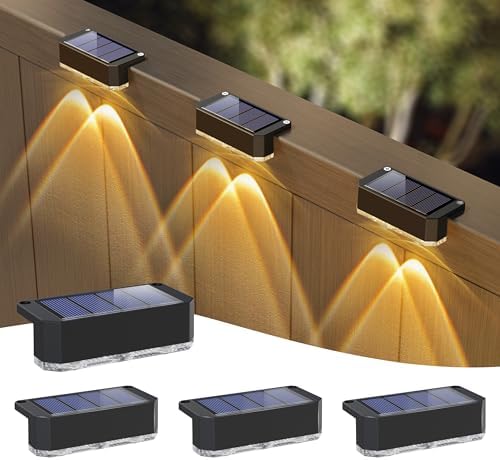 Peasur Solar Fence Lights Outdoor 4 Pack, Waterproof LED Steps Light Solar Powered, Deck Lights for Railing Yard Outside(Warm White) by Peasur