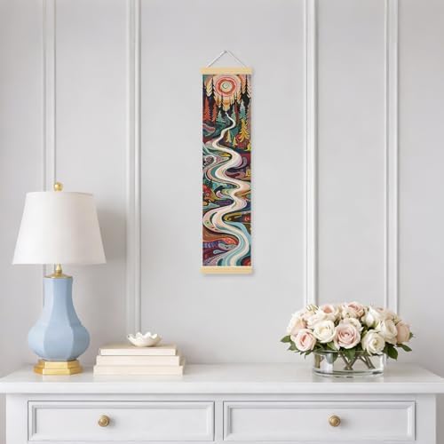 Forest River Porch Decor Banner, 31.5 x 7.8 Inch Canvas Hanging Banner with Wooden Rods, Colorful Mountain Landscape Wall Accent for Cabin Entryway, Patio, Indoor Outdoor Display - Image 5
