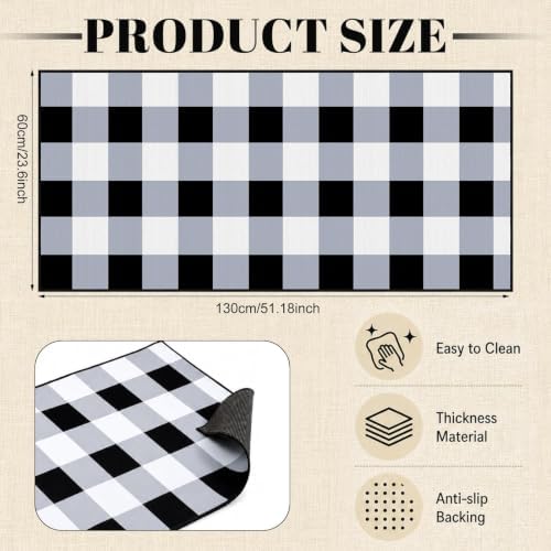 Black White Plaid Outdoor Rug 2 x 4.3 Ft, Front Door Layering Mat - Image 2