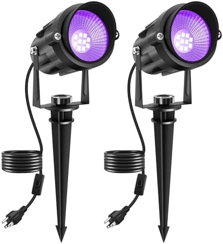 Halloween Black Light Spotlight Outdoor, 400-405nm LED Purple Landscape Spotlights Plug-in, Waterproof Black Lights for Yard Garden Tree Glow Party Fluorescent Posters Body Paint Decor 2 Pack by CREPOW