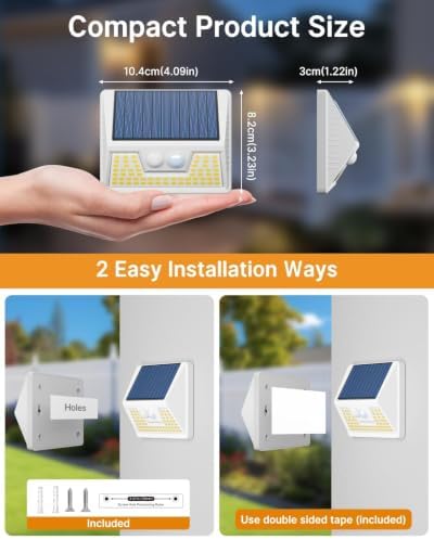 vighep 2Pack White Solar Lights Outdoor Motion Sensor, 3000K Warm Light/3 Lighting Modes, IP65 Waterproof Solar Powered Wall Lights Outside for Garden Fence Backyard Deck Driveway - Image 6