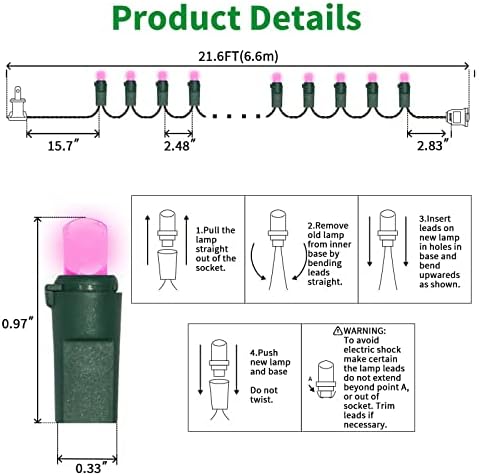 LAMPHOME 100 LED Pink Valentine Lights, 21.6ft Valentine Room Lights Green Wire, connectable Plug in Pink Christmas String Light Indoor Outdoor for Bedroom Valentines Day Party Galentine's Day Deco - Image 5