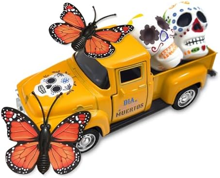 Day of The Dead Decorations Vintage Metal Truck for Altar Sugar Skulls by Teeloray