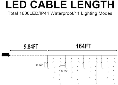 Color Changing Ice Lights, 164FT 1600 LED Outside with 320 Drops, 11 Modes Timer Waterproof Warm White to Multicolor String Lights for Christmas Eaves Party Decorations - Image 5