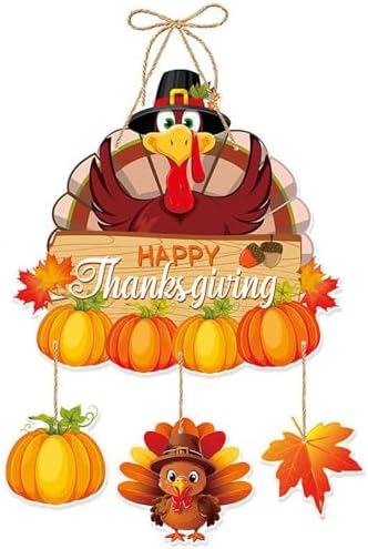 Happy Thanksgiving Turkey Door Hanging for Front Porch, Autumn Farmhouse Hanging Sign for Fall, Harvest & Holiday Decorations - Made of Thick Cardstock by GOGOBAY